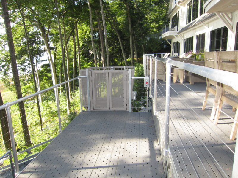 Ultra Hoist carriage doors at a finished upper deck landing